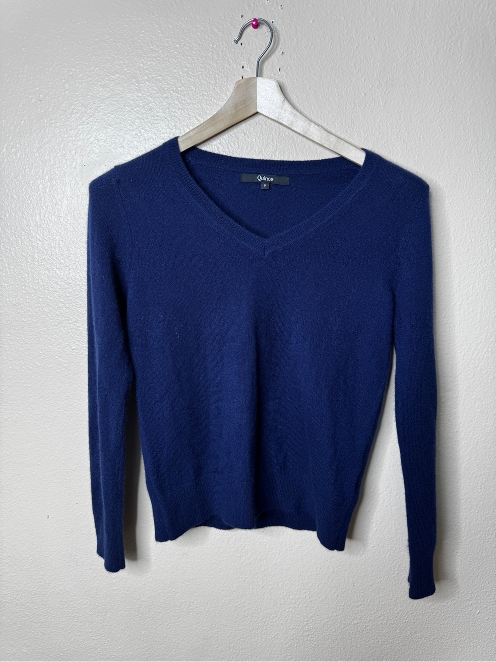 Quince Womens S 100% Cashmere V-Neck Sweater Blue Long Sleeve Pullover